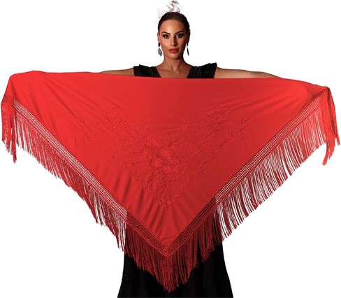 Large flamenco shawl. Measurement 75X35 inch without counting the fringes (11.8inch), embroidered on one side. in Saudi Arabia