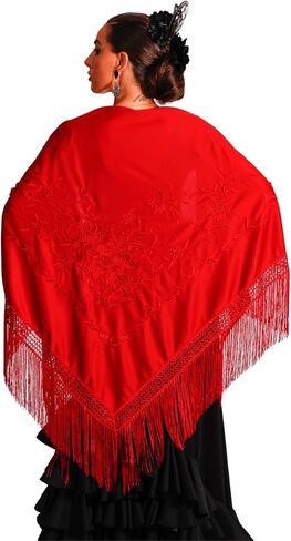 Large flamenco shawl. Measurement 75X35 inch without counting the fringes (11.8inch), embroidered on one side. in Saudi Arabia