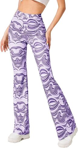 سروال واسع للنساء من ريف - سروال ضيق واسع الساق بنمط السبعينيات، ملابس ديسكو فيستيفال بخصر مرتفع in Kuwait