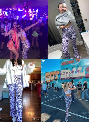 سروال واسع للنساء من ريف - سروال ضيق واسع الساق بنمط السبعينيات، ملابس ديسكو فيستيفال بخصر مرتفع in Kuwait