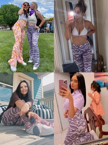 سروال واسع للنساء من ريف - سروال ضيق واسع الساق بنمط السبعينيات، ملابس ديسكو فيستيفال بخصر مرتفع in Kuwait