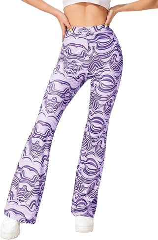 سروال واسع للنساء من ريف - سروال ضيق واسع الساق بنمط السبعينيات، ملابس ديسكو فيستيفال بخصر مرتفع in Kuwait