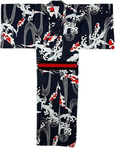 SocalmDown Men's Bathrobes Japanese Yukata Embroidered Robe Traditional Kimono Long Sleeve Spa Bathrobe Pajamas Dressing Gown in Saudi Arabia