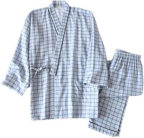 OWLONLINE Men's Japanese Kimono Cotton Pajamas Suit in Saudi Arabia