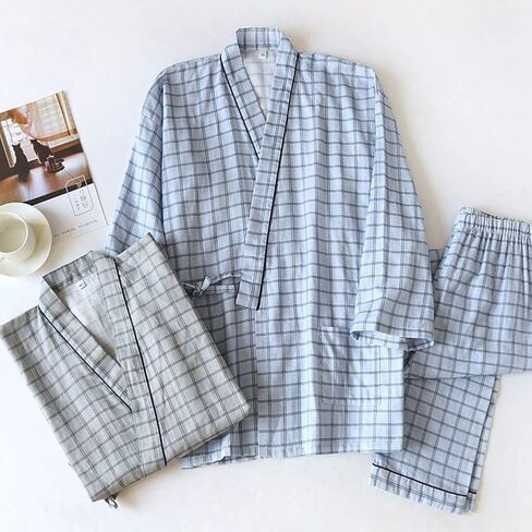 OWLONLINE Men's Japanese Kimono Cotton Pajamas Suit in Saudi Arabia