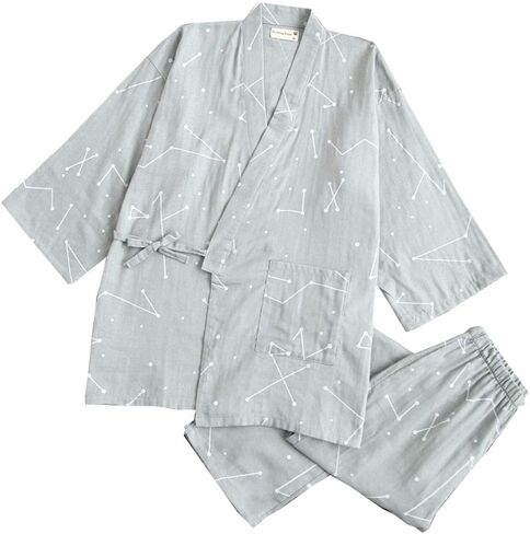 OWLONLINE Men's Japanese Kimono Cotton Pajamas Suit in Saudi Arabia