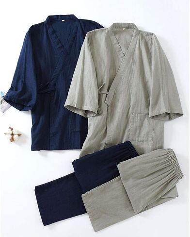 OWLONLINE Men's Japanese Kimono Cotton Pajamas Suit in Saudi Arabia