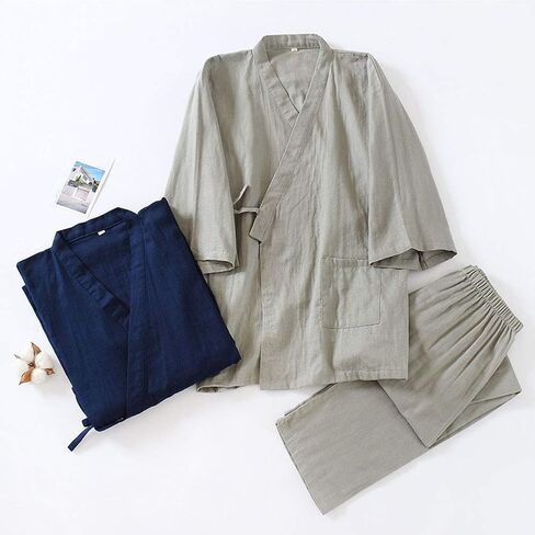 OWLONLINE Men's Japanese Kimono Cotton Pajamas Suit in Saudi Arabia