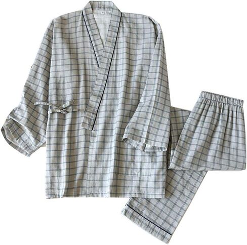 OWLONLINE Men's Japanese Kimono Cotton Pajamas Suit in Saudi Arabia