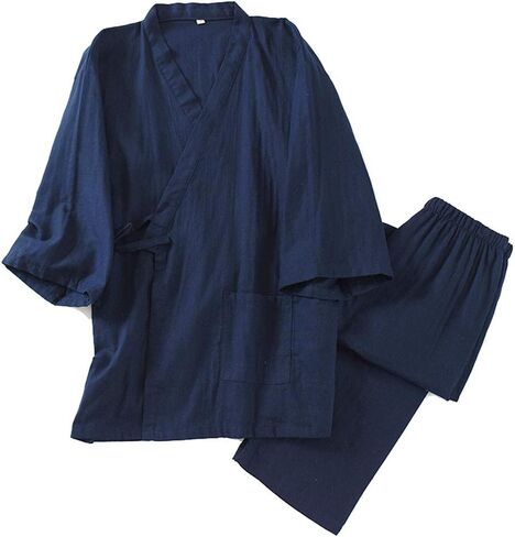 OWLONLINE Men's Japanese Kimono Cotton Pajamas Suit in Saudi Arabia