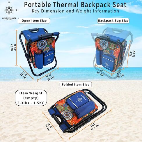 NICHE EXPLORER Our Unique Dot Pattern Backpack Cooler Chair Kit. Stylish Ultra-Light, Thermal, Insulated Bag & Seat for Camping, Fishing, and Beach Trips. Mens, Women, Girls, Boys Outdoor Adventures. in Saudi Arabia