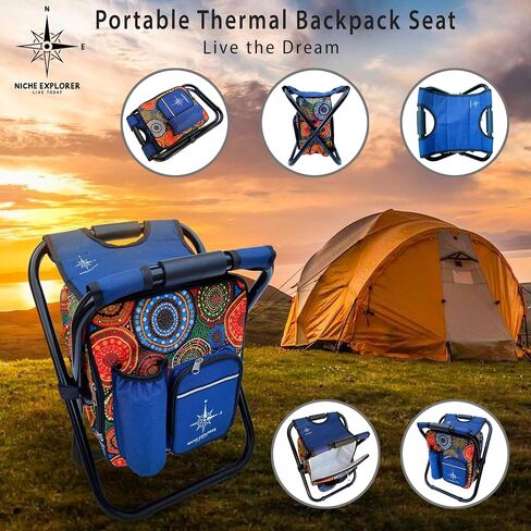 NICHE EXPLORER Our Unique Dot Pattern Backpack Cooler Chair Kit. Stylish Ultra-Light, Thermal, Insulated Bag & Seat for Camping, Fishing, and Beach Trips. Mens, Women, Girls, Boys Outdoor Adventures. in Saudi Arabia