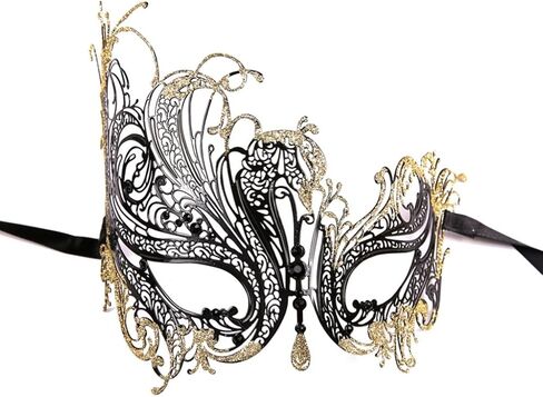 قناع تنكر البندقية الفاخر للنساء على شكل بجعة معدنية من فيلم Filigree مقطوع بالليزر - One Size in Kuwait