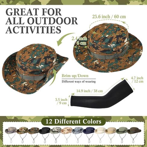 ليوموي 12 قطعة من قبعات بوني بالجملة 12 زوجًا من اكمام الذراع، قبعة بوني عسكرية مموهة للمشي لمسافات طويلة والسفاري والصيد والشاطئ وركوب القوارب والعمل في الهواء الطلق للرجال والنساء in Kuwait
