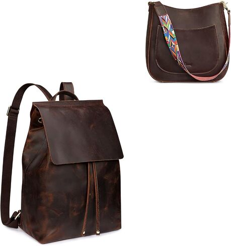 S-ZONE Women Genuine Leather Backpack Purse Bundle with Vintage Crossbody Hobo Bag in Saudi Arabia