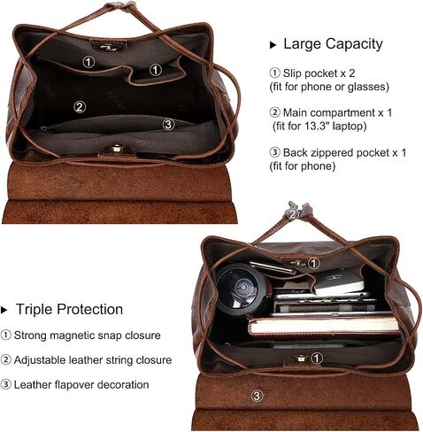 S-ZONE Women Genuine Leather Backpack Purse Bundle with Vintage Crossbody Hobo Bag in Saudi Arabia
