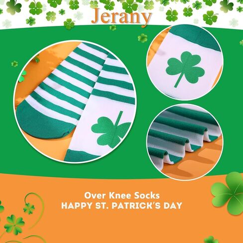 Green White Striped St.Patrick Day Socks Shamrock Pantyhose Stockings Irish Thigh High Socks Party for Women in Saudi Arabia