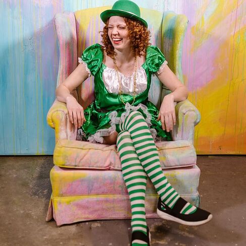 Green White Striped St.Patrick Day Socks Shamrock Pantyhose Stockings Irish Thigh High Socks Party for Women in Saudi Arabia
