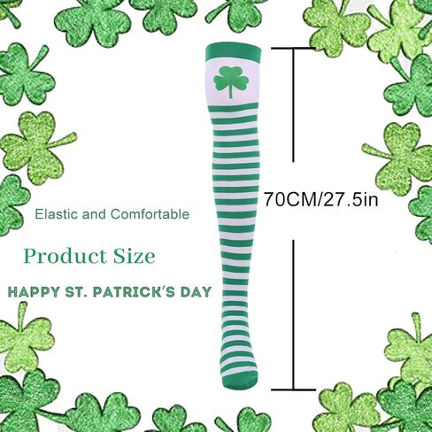 Green White Striped St.Patrick Day Socks Shamrock Pantyhose Stockings Irish Thigh High Socks Party for Women in Saudi Arabia
