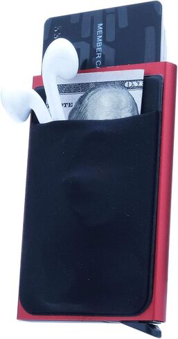2PCS / Pop Up Credit Card Holder RFID Blocking Card Case Aluminum Slim Card Wallet Business Cards Case for men (Black)-1pc & Money Pocket Money Holder-1pc in Saudi Arabia