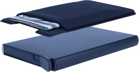 2PCS / Pop Up Credit Card Holder RFID Blocking Card Case Aluminum Slim Card Wallet Business Cards Case for men (Black)-1pc & Money Pocket Money Holder-1pc in Saudi Arabia