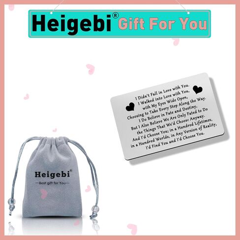 Heigebi الفولاذ المقاوم للصدأ محفورة المحفظة إدراج بطاقة المحفظة تذكار عاطفية له هدايا الزوج صديقها لذكرى عيد ميلاد صغير الحب ملاحظة إدراج بطاقة محفظة معدنية بطاقة للرجال in Kuwait
