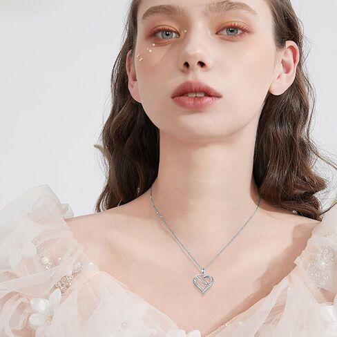 Natural Diamond Heart Necklace for Women, 18K White Gold Plated 925 Sterling Silver Heart Pendant Love Jewelry Gifts for Wife, Mom, Girls, Daughter 18"+2" in Saudi Arabia