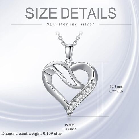 Natural Diamond Heart Necklace for Women, 18K White Gold Plated 925 Sterling Silver Heart Pendant Love Jewelry Gifts for Wife, Mom, Girls, Daughter 18"+2" in Saudi Arabia