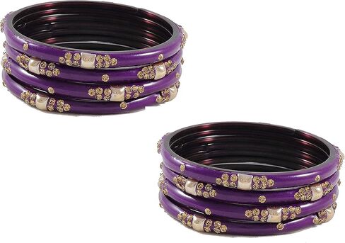 Glass with Zircon Gemstone & Beads Studded worked Glossy Finished Kada Set For Women and Girls | Set of 8 in Kuwait