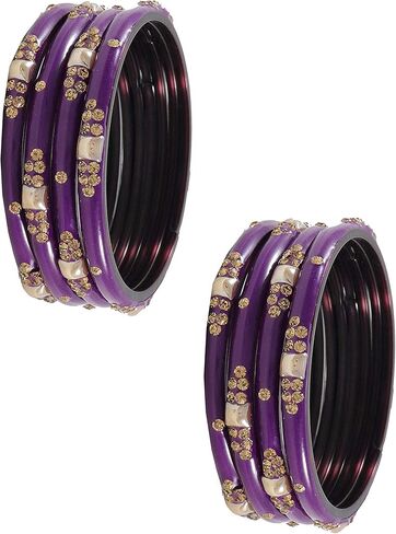 Glass with Zircon Gemstone & Beads Studded worked Glossy Finished Kada Set For Women and Girls | Set of 8 in Kuwait