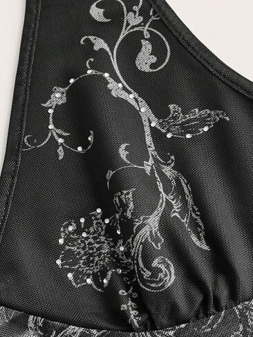 SOLY HUX Women's Floral Print Rhinestone Y2K Halter Top Sleeveless Tie Backless Fitted Summer Crop Tops in Saudi Arabia