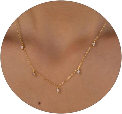 Sewyer Cubic Zirconia Diamond Choker Necklace for Women 14K Gold Plated CZ Necklaces Dainty CZ Solitaire Leaf Pendant Everyday Jewelry Gifts in Kuwait