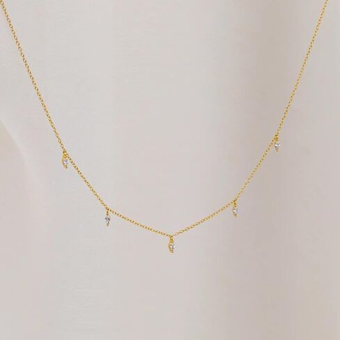 Sewyer Cubic Zirconia Diamond Choker Necklace for Women 14K Gold Plated CZ Necklaces Dainty CZ Solitaire Leaf Pendant Everyday Jewelry Gifts in Kuwait