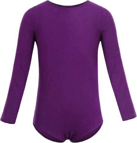 FEESHOW Kids Girls Basic Long Sleeve Leotard Gymnastics Ballet Dance Tutu Dress Shiny Mesh Skirt Ballerina Costumes in Kuwait