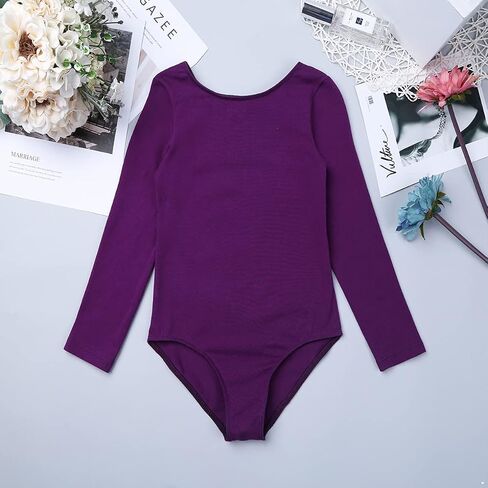 FEESHOW Kids Girls Basic Long Sleeve Leotard Gymnastics Ballet Dance Tutu Dress Shiny Mesh Skirt Ballerina Costumes in Kuwait