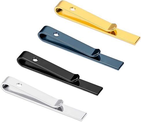 4 Pcs Tie Clips for Men, Classic Tie Clip with Gift Box, Black Silver Gold Navy Tie Bar Set, Brass Regular Tie Pin Set for Business Wedding Anniversary and Daily Life in Saudi Arabia