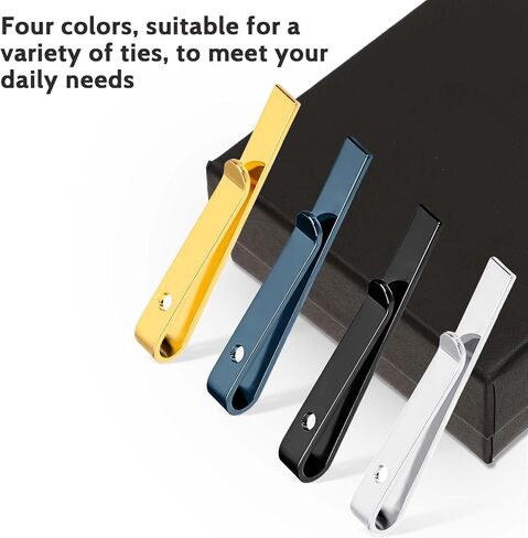 4 Pcs Tie Clips for Men, Classic Tie Clip with Gift Box, Black Silver Gold Navy Tie Bar Set, Brass Regular Tie Pin Set for Business Wedding Anniversary and Daily Life in Saudi Arabia