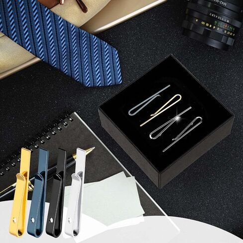 4 Pcs Tie Clips for Men, Classic Tie Clip with Gift Box, Black Silver Gold Navy Tie Bar Set, Brass Regular Tie Pin Set for Business Wedding Anniversary and Daily Life in Saudi Arabia