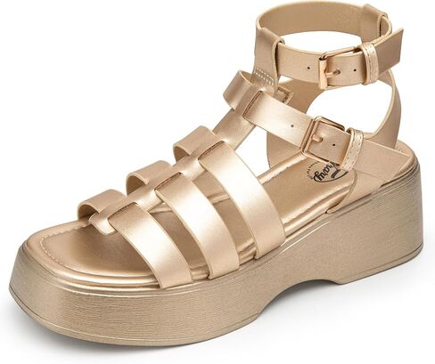 Trary Women's Platform Sandals - Open-Toe Wedge Espadrilles with Buckle Ankle Strap, Flatform Summer Beach Sandal for Casual Wear in Saudi Arabia