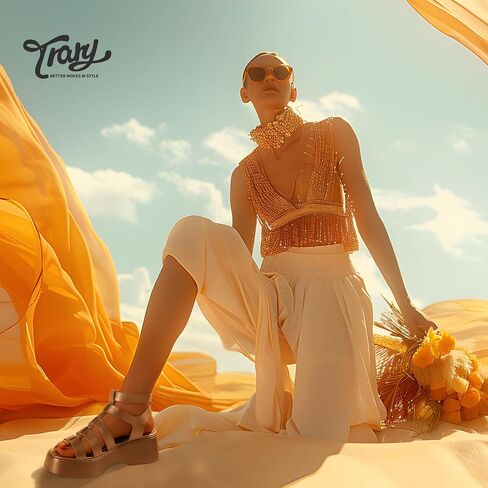 Trary Women's Platform Sandals - Open-Toe Wedge Espadrilles with Buckle Ankle Strap, Flatform Summer Beach Sandal for Casual Wear in Saudi Arabia
