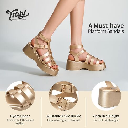 Trary Women's Platform Sandals - Open-Toe Wedge Espadrilles with Buckle Ankle Strap, Flatform Summer Beach Sandal for Casual Wear in Saudi Arabia