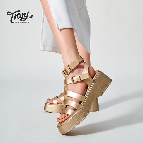 Trary Women's Platform Sandals - Open-Toe Wedge Espadrilles with Buckle Ankle Strap, Flatform Summer Beach Sandal for Casual Wear in Saudi Arabia