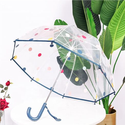 مظلة Meichoon للأطفال بمقبض طويل وقوس شفاف مزود برسومات كرتونية ملونة منقطة و8 عظام مقاومة للرياح وقابلة للكسر وفتح يدوي in Kuwait