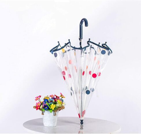 مظلة Meichoon للأطفال بمقبض طويل وقوس شفاف مزود برسومات كرتونية ملونة منقطة و8 عظام مقاومة للرياح وقابلة للكسر وفتح يدوي in Kuwait