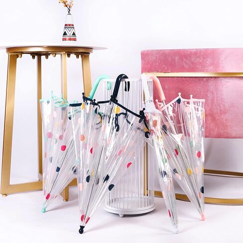 مظلة Meichoon للأطفال بمقبض طويل وقوس شفاف مزود برسومات كرتونية ملونة منقطة و8 عظام مقاومة للرياح وقابلة للكسر وفتح يدوي in Kuwait