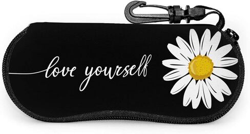 Love Yourself Chrysanthemum Sunglasses Soft Case With Belt Clip, Ultra Light Zipper Portable Neoprene Eyeglasses Case in Kuwait