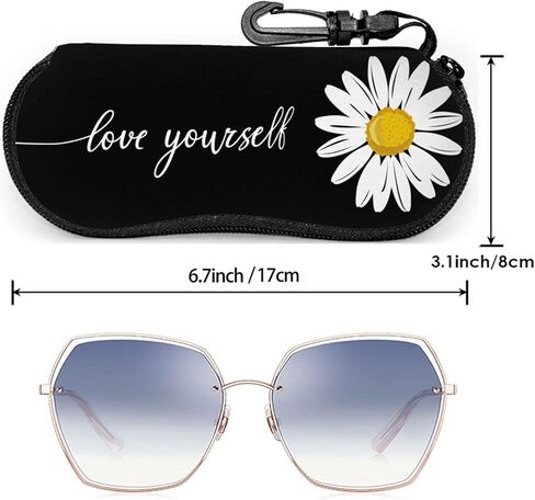 Love Yourself Chrysanthemum Sunglasses Soft Case With Belt Clip, Ultra Light Zipper Portable Neoprene Eyeglasses Case in Kuwait