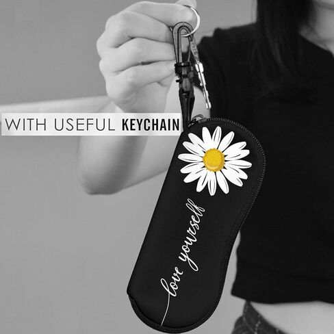 Love Yourself Chrysanthemum Sunglasses Soft Case With Belt Clip, Ultra Light Zipper Portable Neoprene Eyeglasses Case in Kuwait