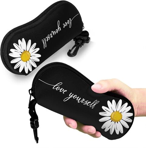 Love Yourself Chrysanthemum Sunglasses Soft Case With Belt Clip, Ultra Light Zipper Portable Neoprene Eyeglasses Case in Kuwait
