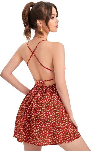 Floerns Women's Summer Ditsy Floral Backless Tie Back Sleeveless Cami Mini Dress in Saudi Arabia